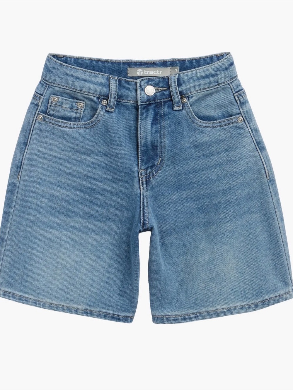 Tractr Mid-Length High-Rise Denim Shorts in Light Blue